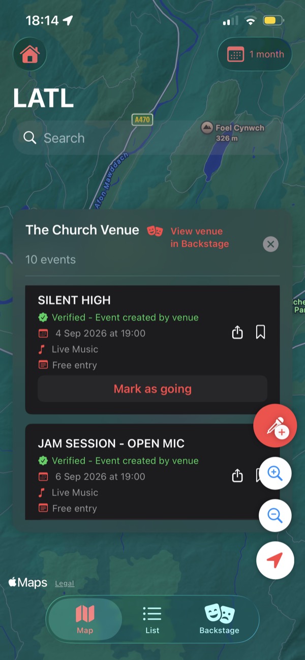 Venue details in the app